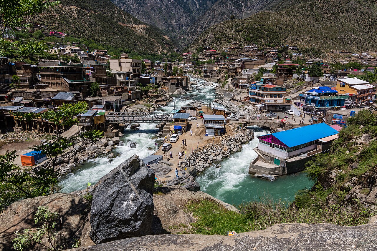 The Swat River running through the green valley