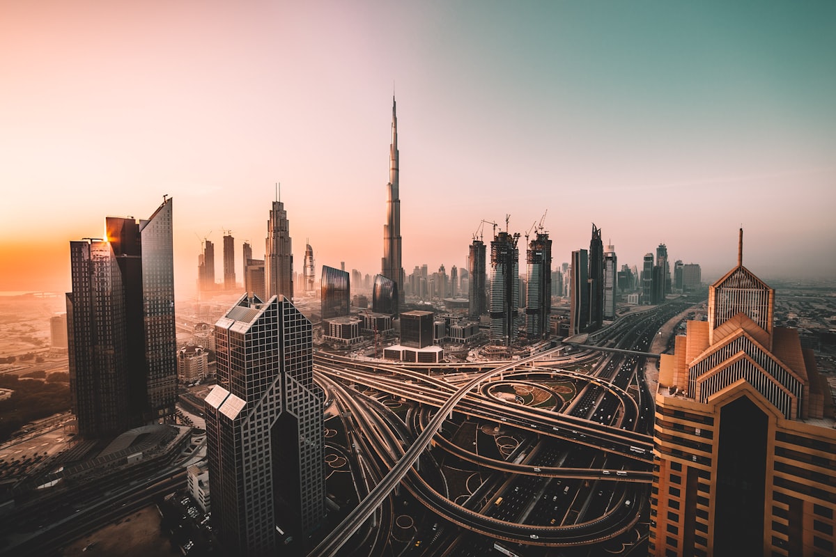 The Dubai skyline with the Burj Khalifa